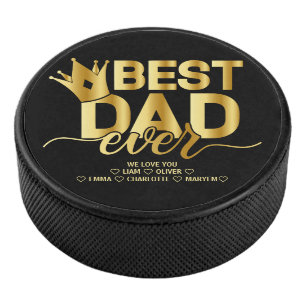 Best Dad Ever with Kids' Names Minimalist Elegant Hockey Puck