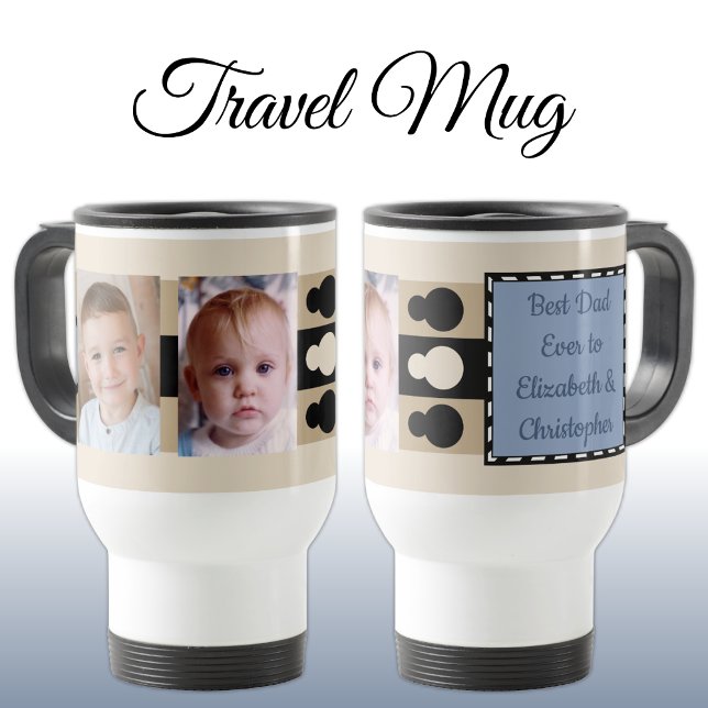Best Dad ever with photos names blue brown Travel Mug (Creator Uploaded)