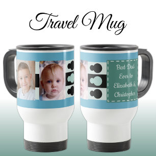 Best Dad ever with photos names blue green Travel Mug