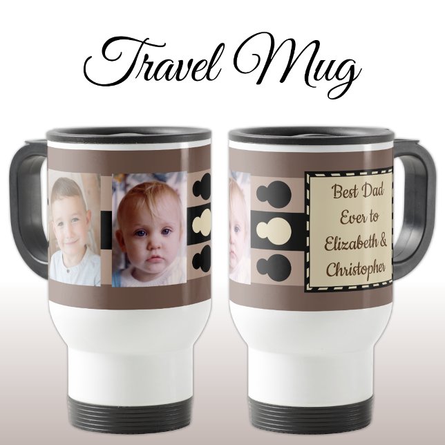 Best Dad ever with photos names brown cream Travel Mug (Creator Uploaded)