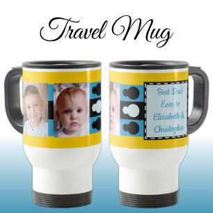 Best Dad ever with photos names yellow blue Travel Mug