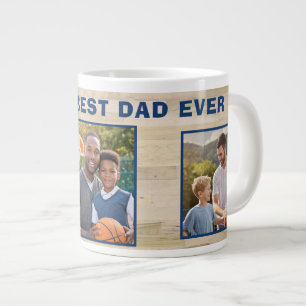 Best Dad Ever Wood 3 Photo Collage Father Large Coffee Mug