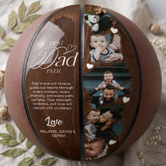 Best Dad Ever Woodgrain Fathers Day Photo Collage Basketball