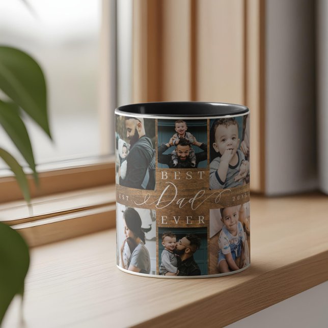 Best Dad Ever Woodgrain Photo Collage Keepsake Mug (Best Dad Ever Woodgrain Photo Collage Keepsake Mug)