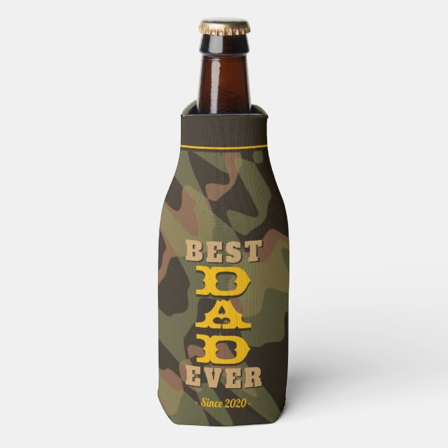 Best DAD Ever Woodland Camouflage Photo Bottle Cooler (Bottle Front)