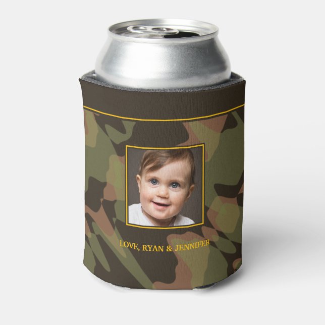 Best DAD Ever Woodland Camouflage Photo Can Cooler (Can Back)