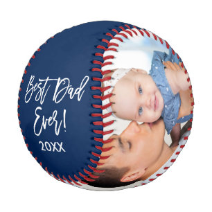 Best Dad Ever Year 2 Photo Brush Script Blue Baseball