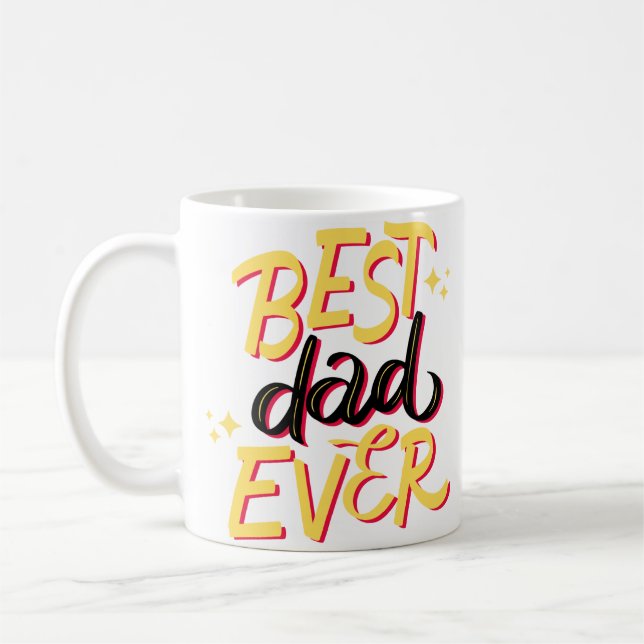 "Best Dad Ever" Yellow Illustrated Fathers Day Coffee Mug (Left)