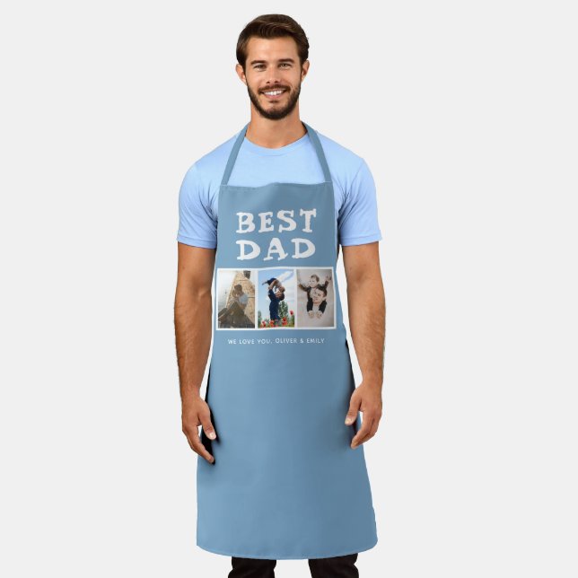 Best Dad Family 3 Photo Collage Keepsake Blue Apron (Worn)