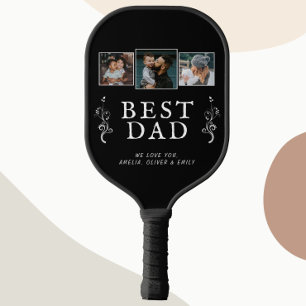Best Dad Father Foliage Custom 3 Photo Collage Pickleball Paddle