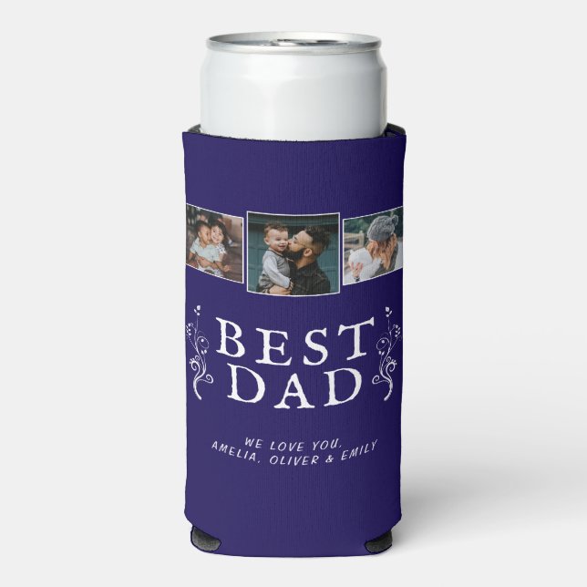 Best Dad Father Foliage Custom 3 Photo Collage Seltzer Can Cooler (Seltzer Front)