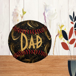 Best Dad Fathers Day Gold Leafy Swirls Calligraphy Baseball
