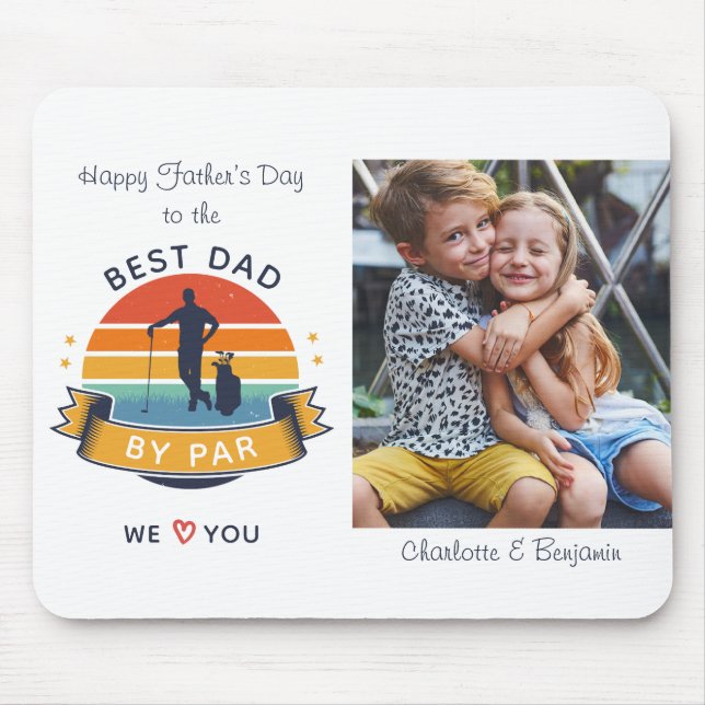 Best Dad Fathers Day Kids Photo Retro Golf Lover Mouse Mat (Front)