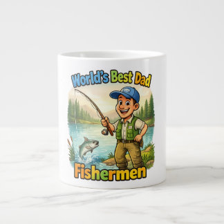Best Dad Fisherman by the Lake Funny Gift Idea Large Coffee Mug