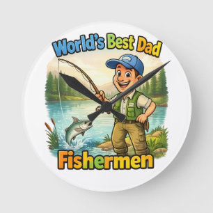 Best Dad Fisherman by the Lake Funny Gift Idea Round Clock