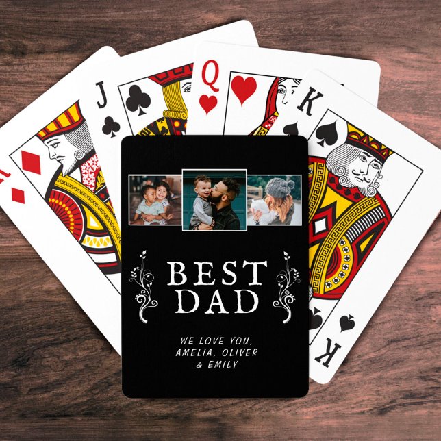 Best Dad Foliage Family 3 Photo Collage Black  Playing Cards (Creator Uploaded)