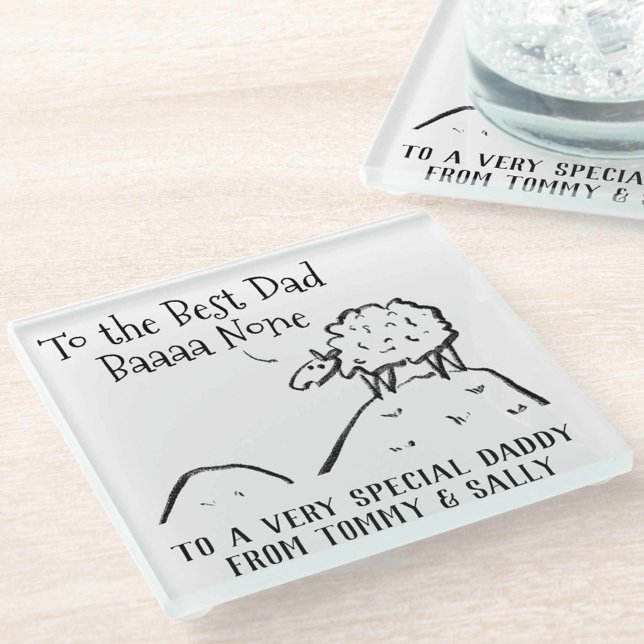 Best Dad Funny Sheep Saying a Pun Glass Coaster (Creator Uploaded)