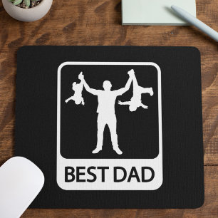 Best Dad - Funny Silhouette of Father Holding Kids Mouse Mat