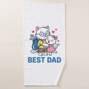 Best Dad Golf Cat Hug Cute Vector Design_1 Bath Towel