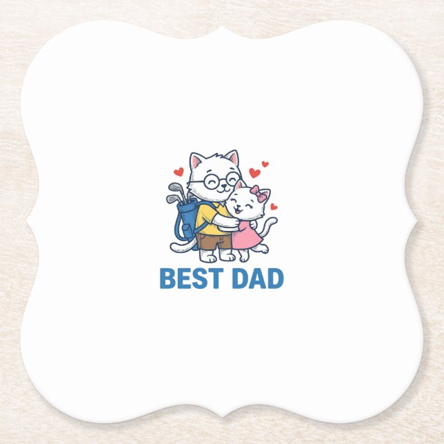 Best Dad Golf Cat Hug Cute Vector Design_1 Paper Coaster (Front)