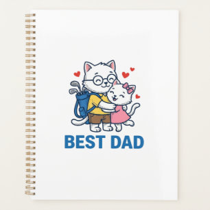 Best Dad Golf Cat Hug Cute Vector Design_1 Planner
