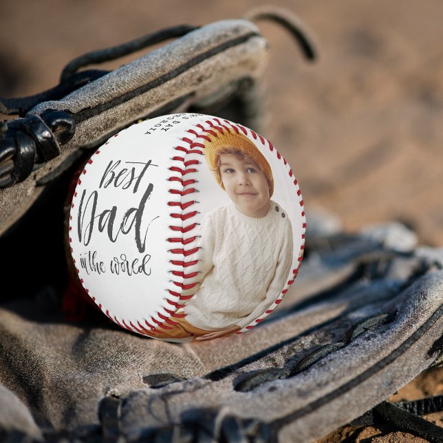Best Dad | Hand Lettered Two Photo Collage Baseball (Creator Uploaded)