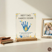 Best Dad Hands Down Blue Watercolor Handprint Gift