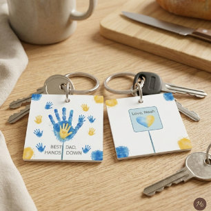 Best Dad Hands Down Blue Yellow Watercolor Key Ring