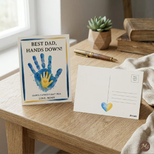 Best Dad, Hands Down! Watercolor Handprint Design Postcard