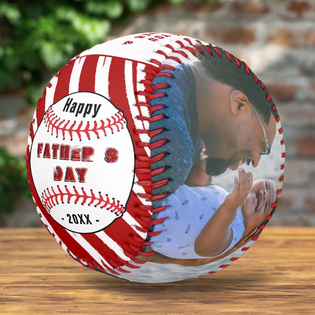 Best Dad Happy Father`s Day Red Stripes 2 Photo  Baseball (Creator Uploaded)
