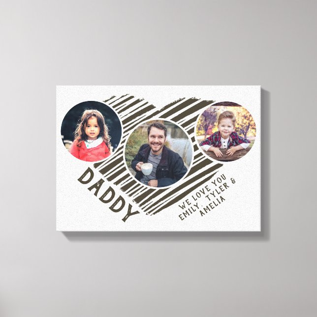 Best Dad Heart Father`s Day 3 Photo Collage Canvas Print (Front)