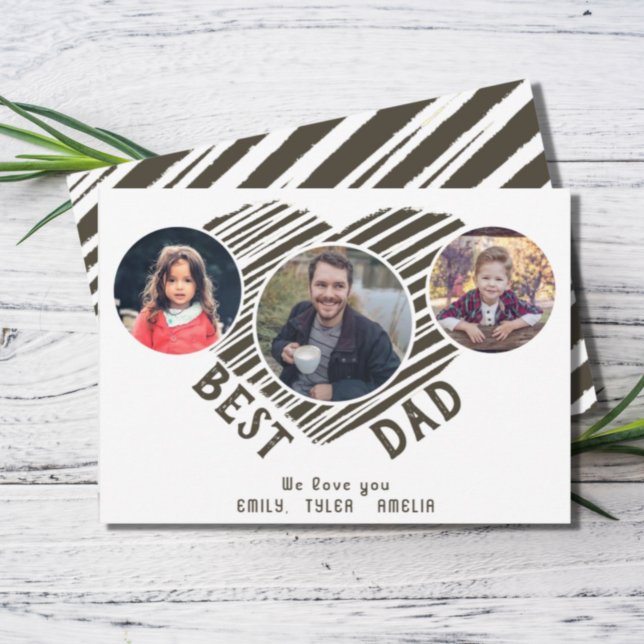 Best Dad Heart Father`s Day 3 Photos Holiday Card (Creator Uploaded)