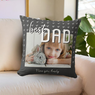 Best Dad Heart Pattern Grey Photo Father`s Day  Cushion