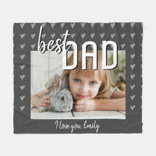 Best Dad Heart Pattern Grey Photo Father`s Day Fleece Blanket