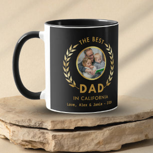 Best Dad in CHICAGO Custom Photo Black And Gold Mug