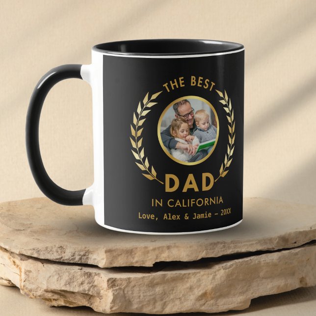 Best Dad in CHICAGO Custom Photo Black And Gold Mug (Creator Uploaded)