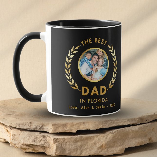 Best Dad in Florida Custom Photo Black And Gold Mug (Creator Uploaded)