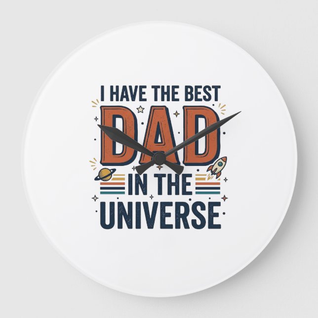 Best Dad in the Universe Space Vector Design_1 Large Clock (Front)