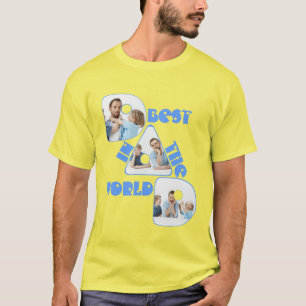 BEST DAD IN THE WORLD, 3 photos collage, blue font T-Shirt