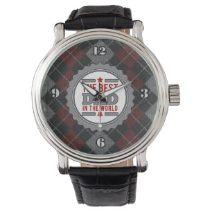 Best Dad in the World Argyle Patterned Watch