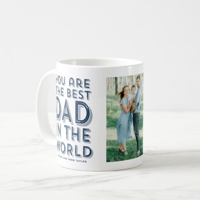Best Dad In The World Blue Photo Father's Day Coffee Mug (Front Left)