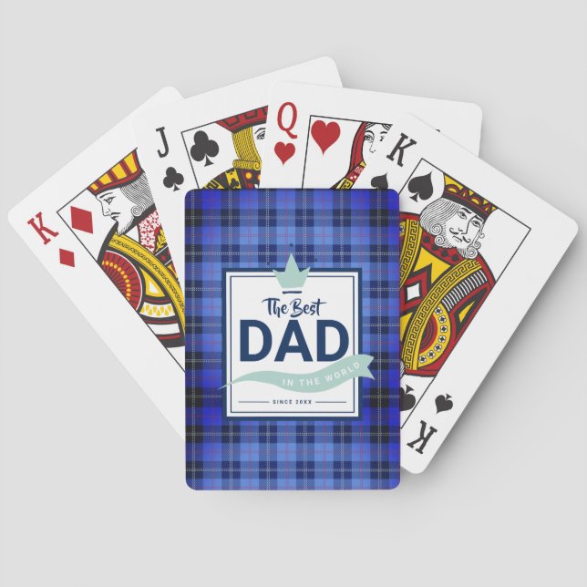 Best Dad In The World Blue Tartan Crown Playing Cards (Back)