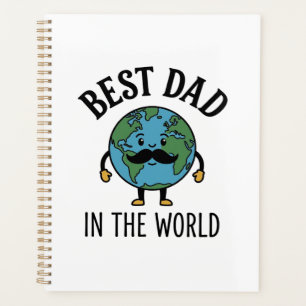 Best Dad in the World Earth Moustache Shirt Design Planner