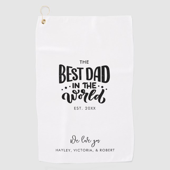 Best Dad in the World Fathers Day Personalised Golf Towel (Front)