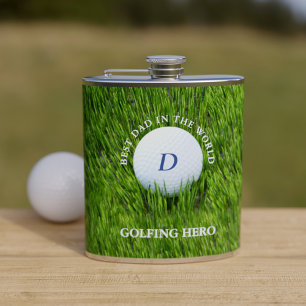 Best Dad in the World Golfing Hero Green Hip Flask