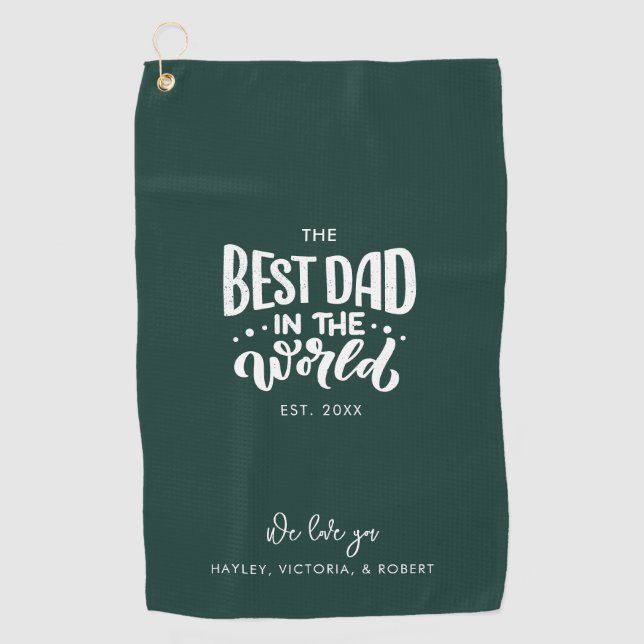 Best Dad in the World Modern Custom Golf Towel (Front)