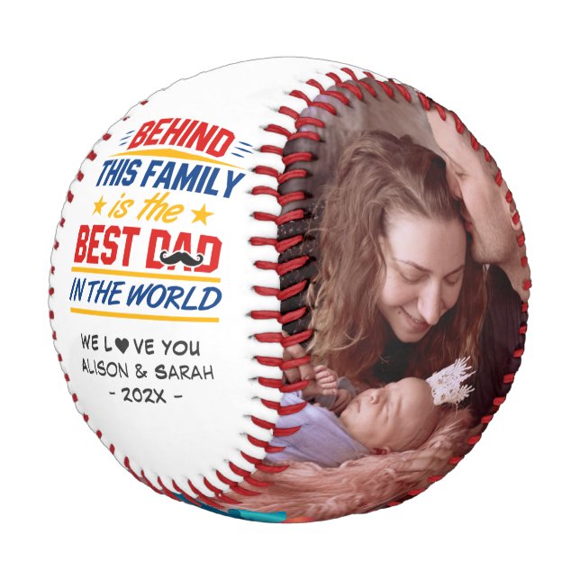 Best Dad in the World Typography Family Photos Baseball (Angled)