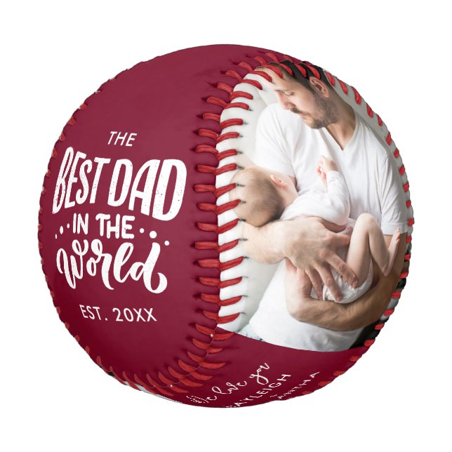 Best Dad in the World Year Photos Personalised Baseball (Angled)
