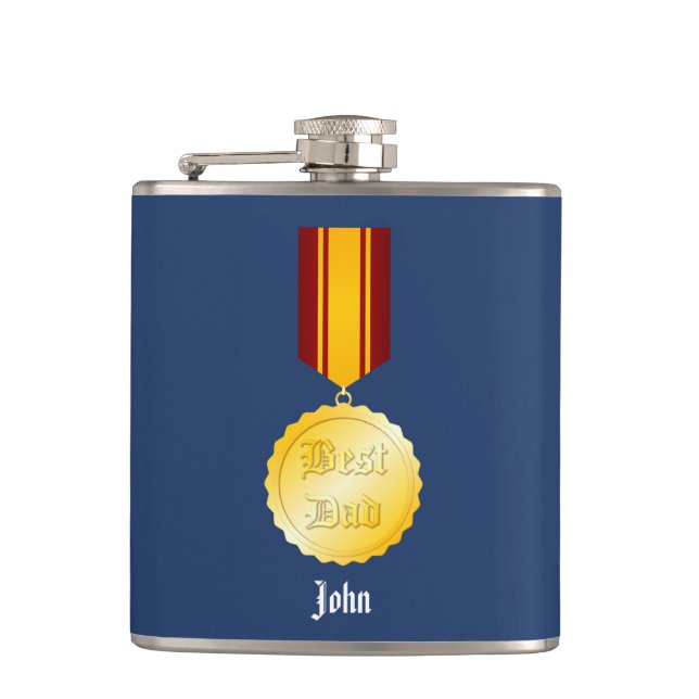 Best Dad Medal Brooch Father’s Day Hip Flask (Front)