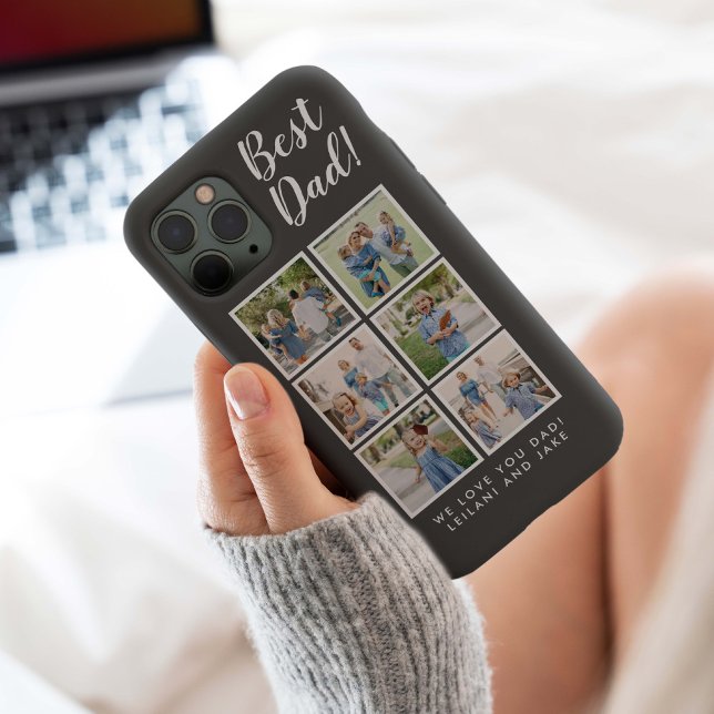 Best Dad Modern 6 Photo Collage Dark Grey Case-Mate iPhone Case (Modern Best Dad 6 photo collage with message for Father's Day, Christmas, or Dad's B-day. )